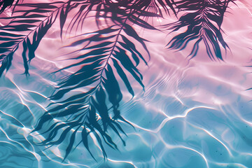 Tropical Leaf Shadows on Colorful Water Surface pink and blue