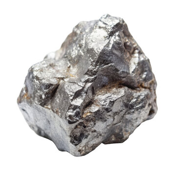 Raw silver ore rock specimen showcasing its natural, shiny surface and solid texture. Ideal for geological study and mineral collection. Isolated on transparent background, png.