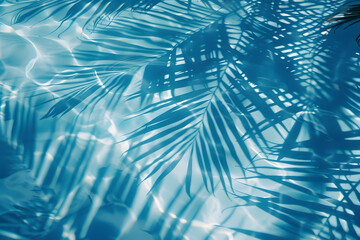 Tropical Leaf Shadows on Colorful Water Surface blue