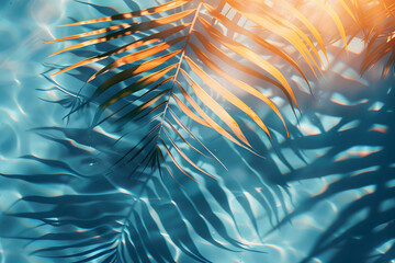 Tropical Leaf Shadows on Colorful Water Surface orange and blue