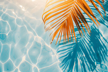 Tropical Leaf Shadows on Colorful Water Surface orange and blue