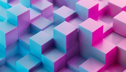 Colorful abstract background with geometric cubes and patterns in pink, blue, and light colors