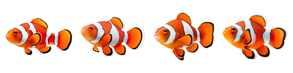 Collection set of clownfish isolated on transparent background