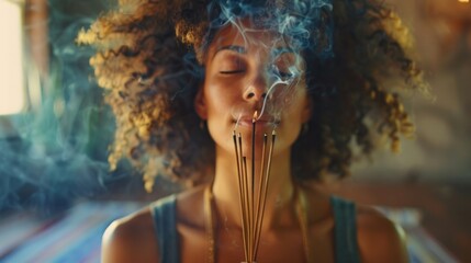 A person holds two incense sticks, ready for meditation or ritual use