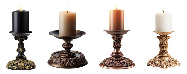 Collection set of decorative Candle Stands isolated on transparent background