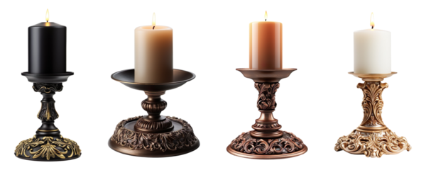 Collection set of decorative Candle Stands isolated on transparent background