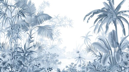 Landscape photograph in black and white. Jungle or forest nature background and mural wallpaper. High quality AI generated image