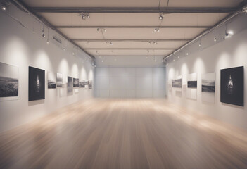 Obraz premium Modern exhibition hall interior with empty blank mock up