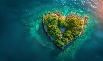an island in the middle of the ocean in the shape of a heart in love.