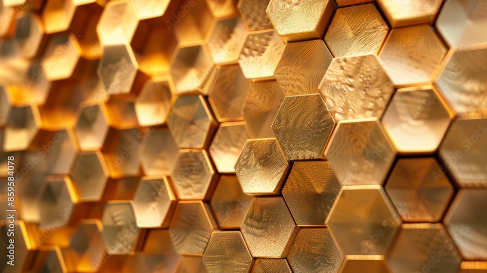 Poster create an elegant and modern abstract background, hexagon 3d gold hyper realistic