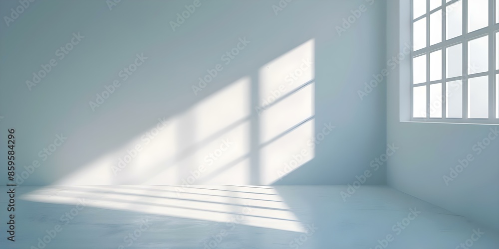 Poster serene ambiance of an empty room with a single beam of light casting a window shadow. concept empty 