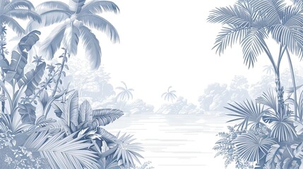 Landscape photograph in black and white. Jungle or forest nature background and mural wallpaper. High quality AI generated image