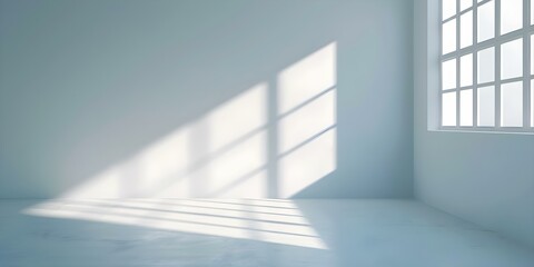 Fototapeta premium Serene Ambiance of an Empty Room with a Single Beam of Light Casting a Window Shadow. Concept Empty Rooms, Serene Ambiance, Beam of Light, Window Shadow, Photography Inspiration