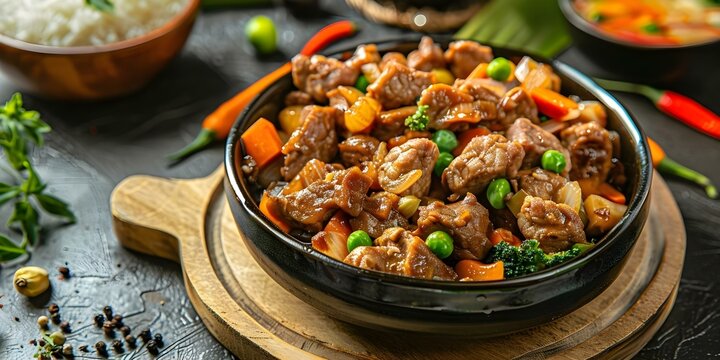 Traditional Filipino dish with a combination of meat and vegetables. Concept Adobo, Sinigang, Kare-Kare, Bistek Tagalog, Pinakbet
