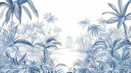 Landscape photograph in black and white. Jungle or forest nature background and mural wallpaper. High quality AI generated image