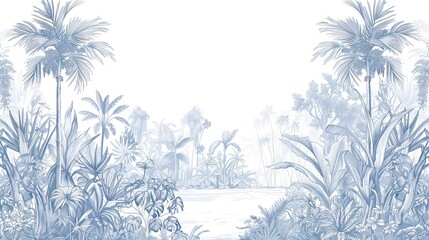 Landscape photograph in black and white. Jungle or forest nature background and mural wallpaper. High quality AI generated image