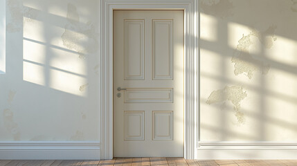 Fototapeta premium 3d render of a room interior with a wooden floor and a white door