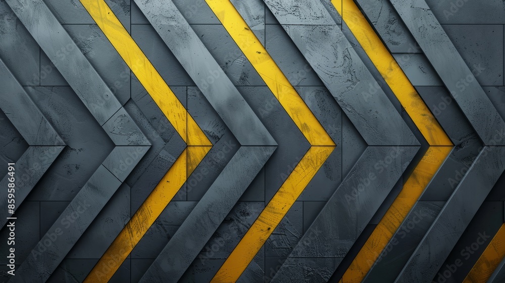 Poster illustrate a modern and futuristic background with abstract 3d yellow arrows on a dark gray design h