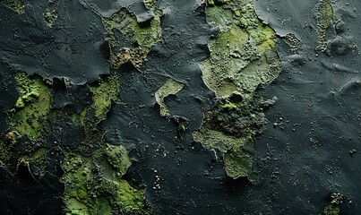 Wall texture close-up with mold, showcasing the environmental effects of moisture in green and black
