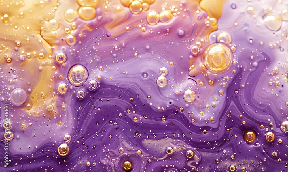 Aufkleber purple and yellow soap bubbles in paint create an abstract design suitable for a colorful background