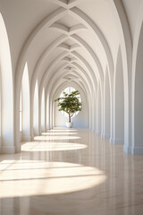Obraz premium White arches with a tree in a vase. 3d rendering