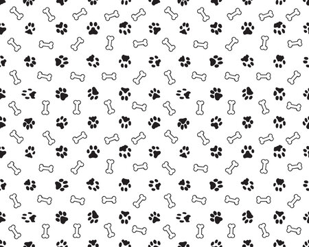 PNG Seamless pattern with black silhouettes of dog traces and bone
