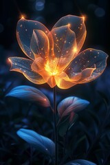 Glowing Abstract Flower With Butterfly Design in the Night