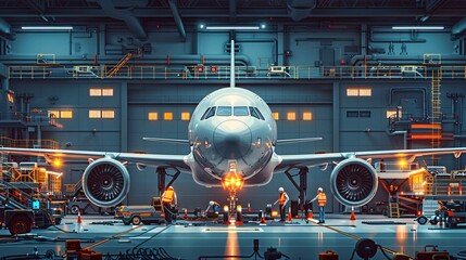 Ground crew checking aircraft engines.