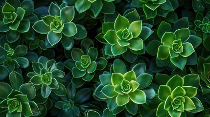 Background of new vibrant green leaves belonging to the Ochitok Caucasian succulent