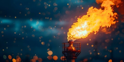 Burning excess gases in a refinery Close-up of a gas flare stack to reduce emissions. Concept Industrial Flare Stacks, Emission Reduction, Refinery Operations, Gas Combustion Technology