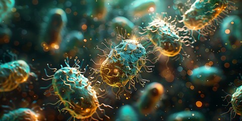 Microscopic view of viruses and bacteria