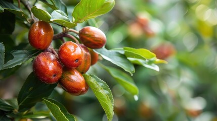Close view of jujube fruit on tree at harvest time