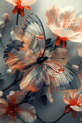 Elegant Butterfly Resting on Delicate Flowers in a Soft Light