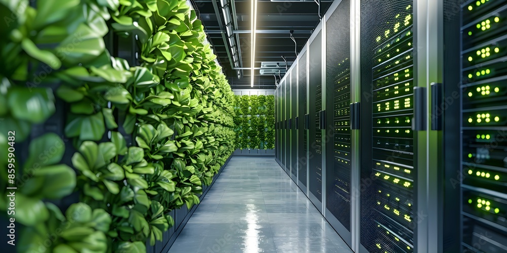 Poster implementing sustainable computing in the tech industry through green data centers. concept green co