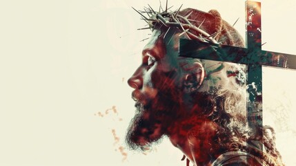 Naklejka premium A person wearing a crown of thorns, often symbolizing suffering or martyrdom