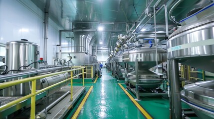 Fototapeta premium State-of-the-art and eco-friendly fish sauce factory, clean environment, green energy use, high-tech machinery