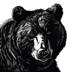 Fototapeta premium A black and white drawing of a bear 's face