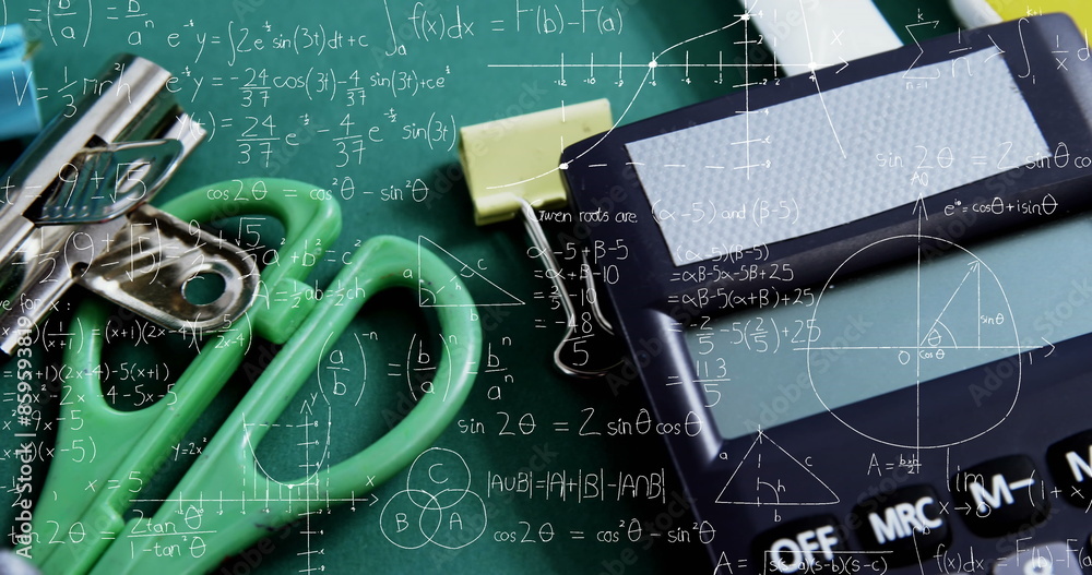 Poster image of mathematical data processing over school items