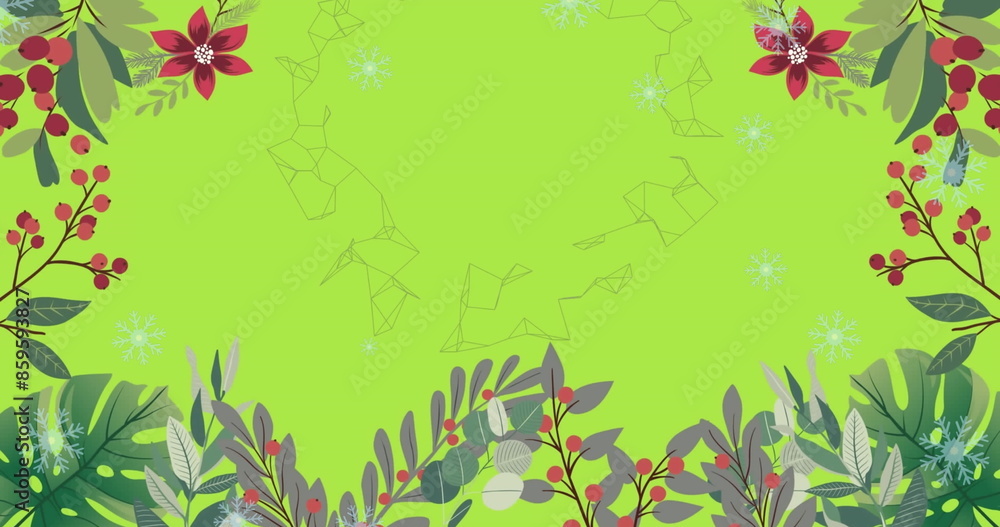 Sticker Image of tropical bird, leaves and pattern on green background