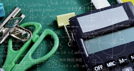 Image of mathematical data processing over school items