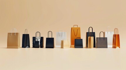 Obraz premium A collection of branded shopping bags from popular fashion retailers, displayed against a neutral background, evoking a sense of style and trendiness.