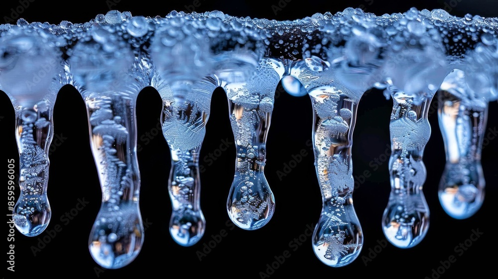 Poster this fascinating image captures icicles with bubbles suspended within the ice and droplets forming a