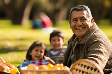 Obraz premium Man enjoying a picnic with children in a park
