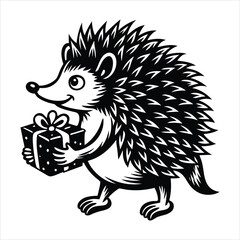 a hedgehog carrying a gift 
