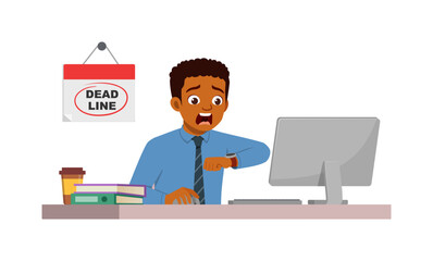 man employee sit in desk working on office and panic because of deadline
