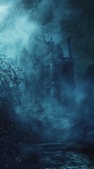 Fototapeta premium Halloween Night with Fog and Copy Space