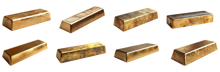 Gold ingot set on a transparent background