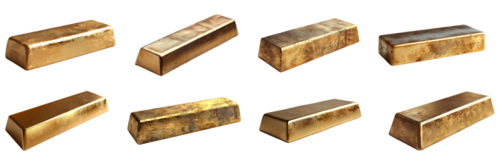 Gold ingot set on a transparent background