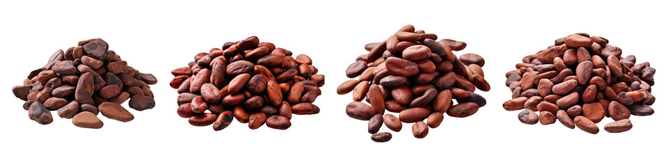 Obraz premium Dried Cocoa beans collection isolated on transparent background