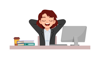 woman employee sit in desk working on office and feel relaxed